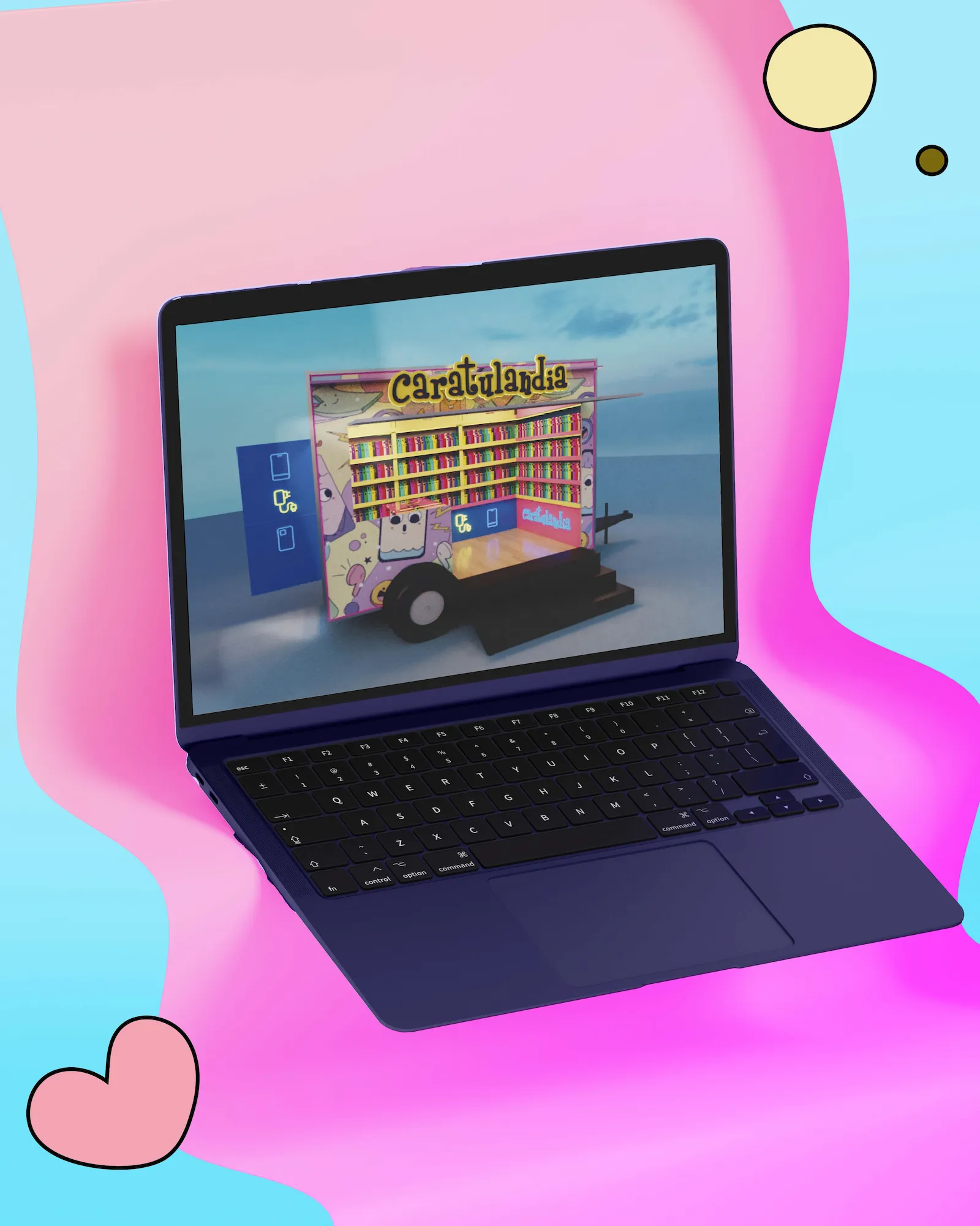 Laptop con diseño de sucursal de Caratulandia