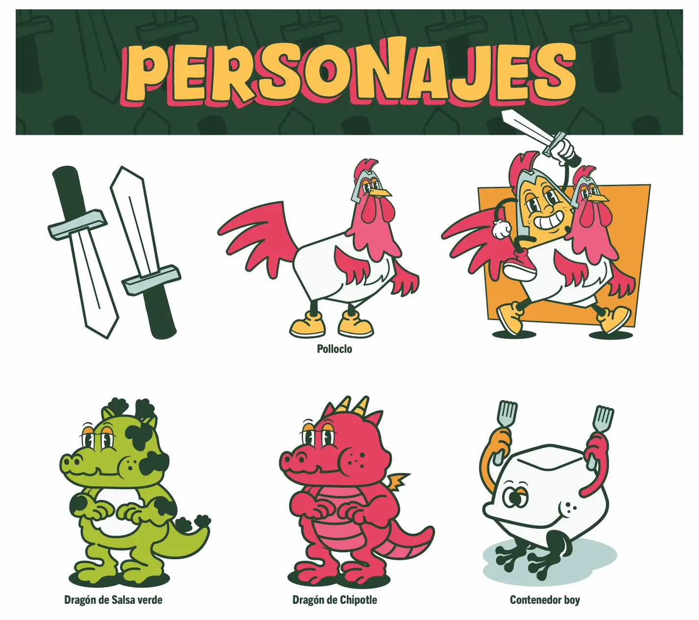 Personajes diseñados para A-quiles Chilaquiles