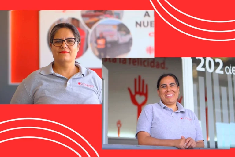 Dos frames del video de Caritas del Guadiana mostrando a dos mujeres sonriendo
