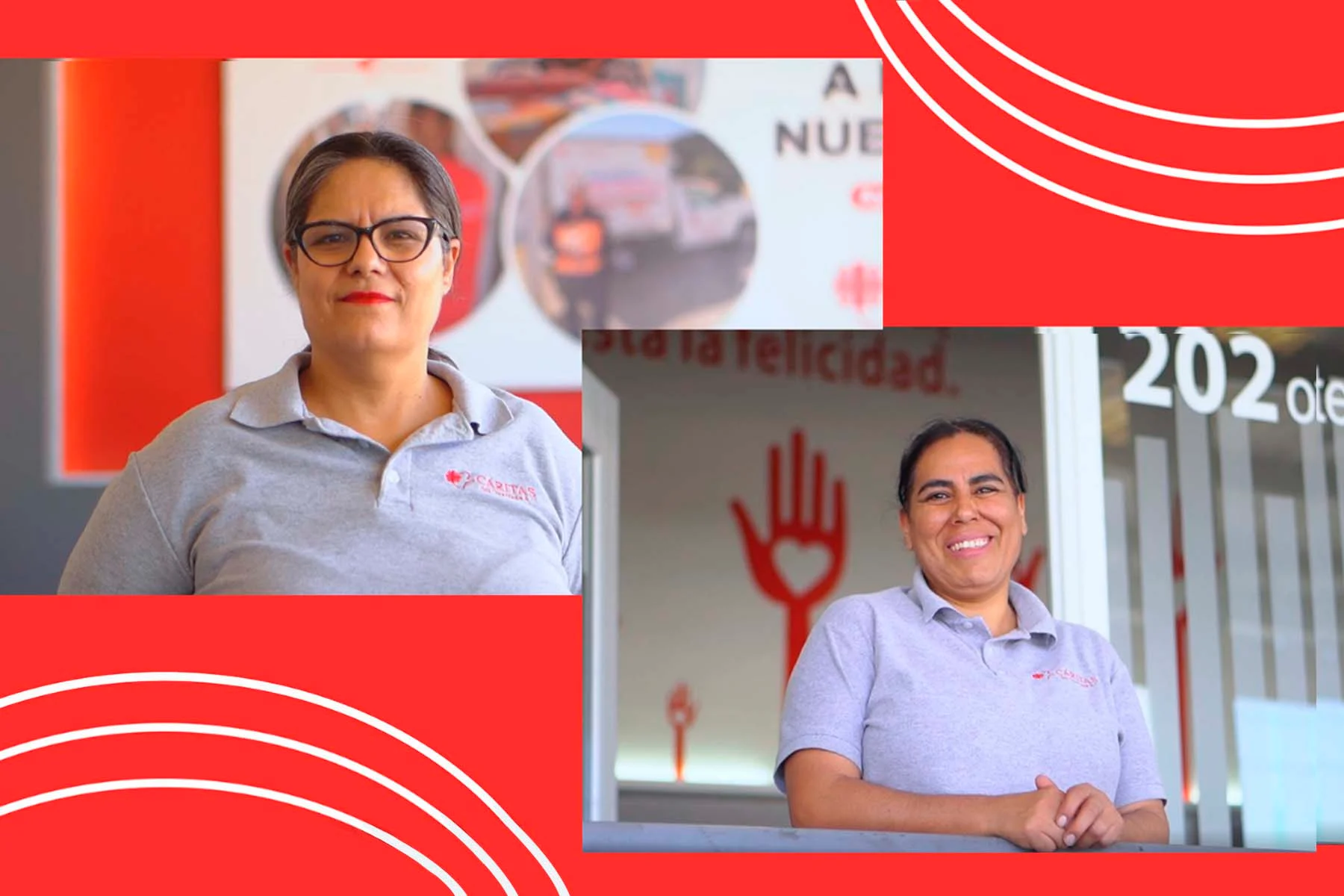 Dos frames del video de Caritas del Guadiana mostrando a dos mujeres sonriendo