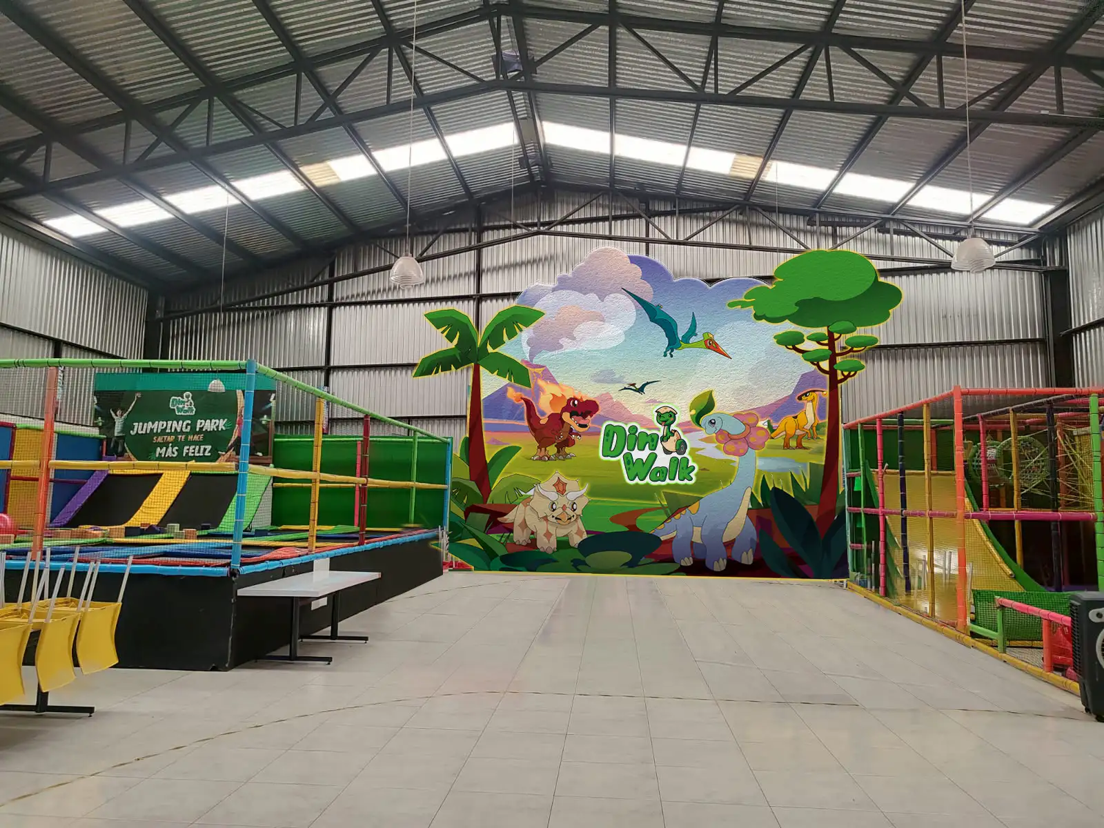 Montaje de sucursal con Ilustraciones de Dino Walk