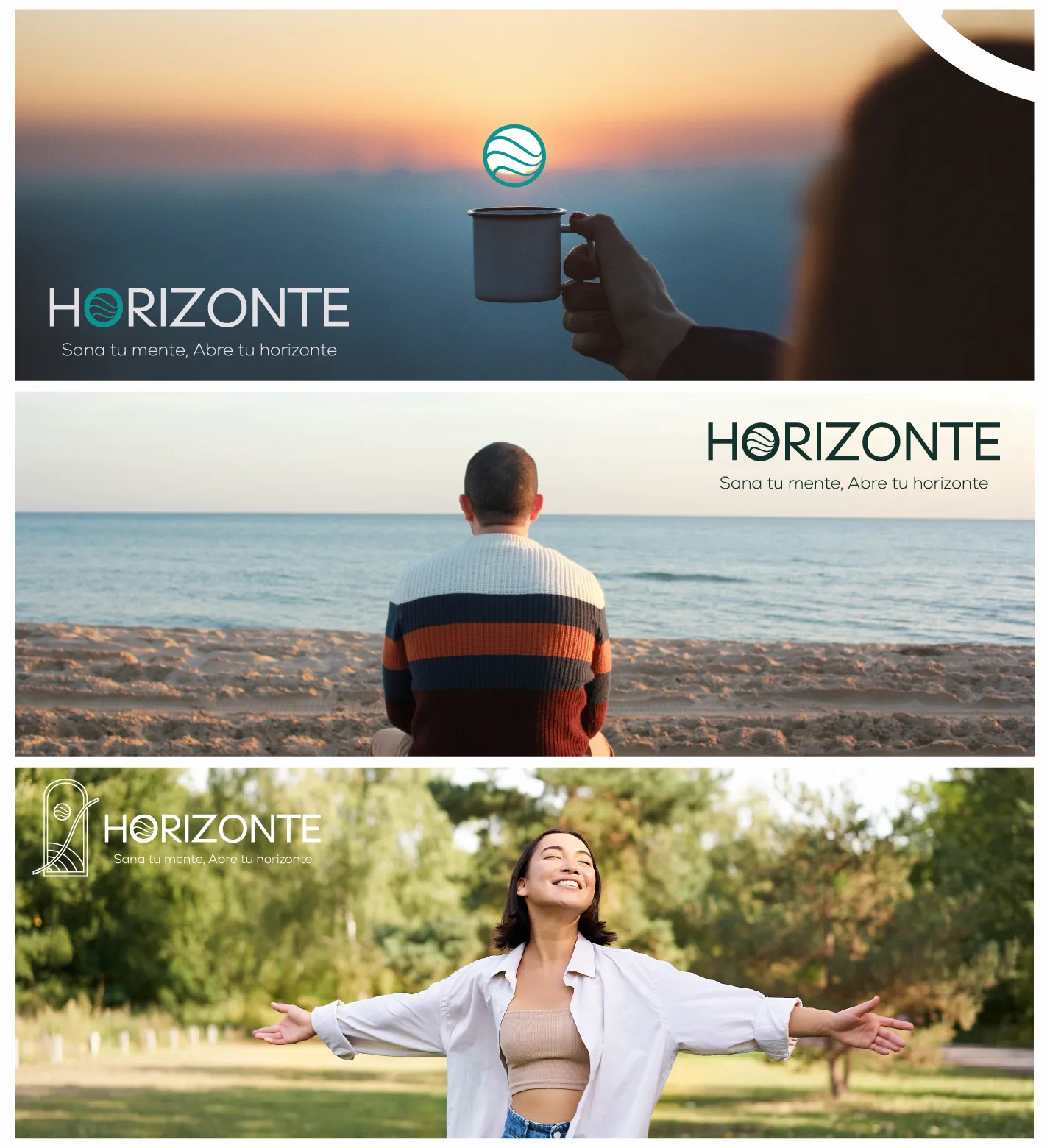 Logotipo de Horizonte junto con diferentes fotografías de personas sonriendo