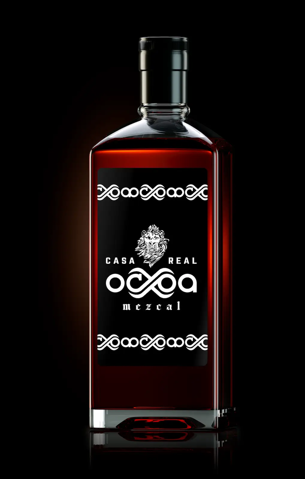 Logotipo de Ocxoa en botella de mezcal