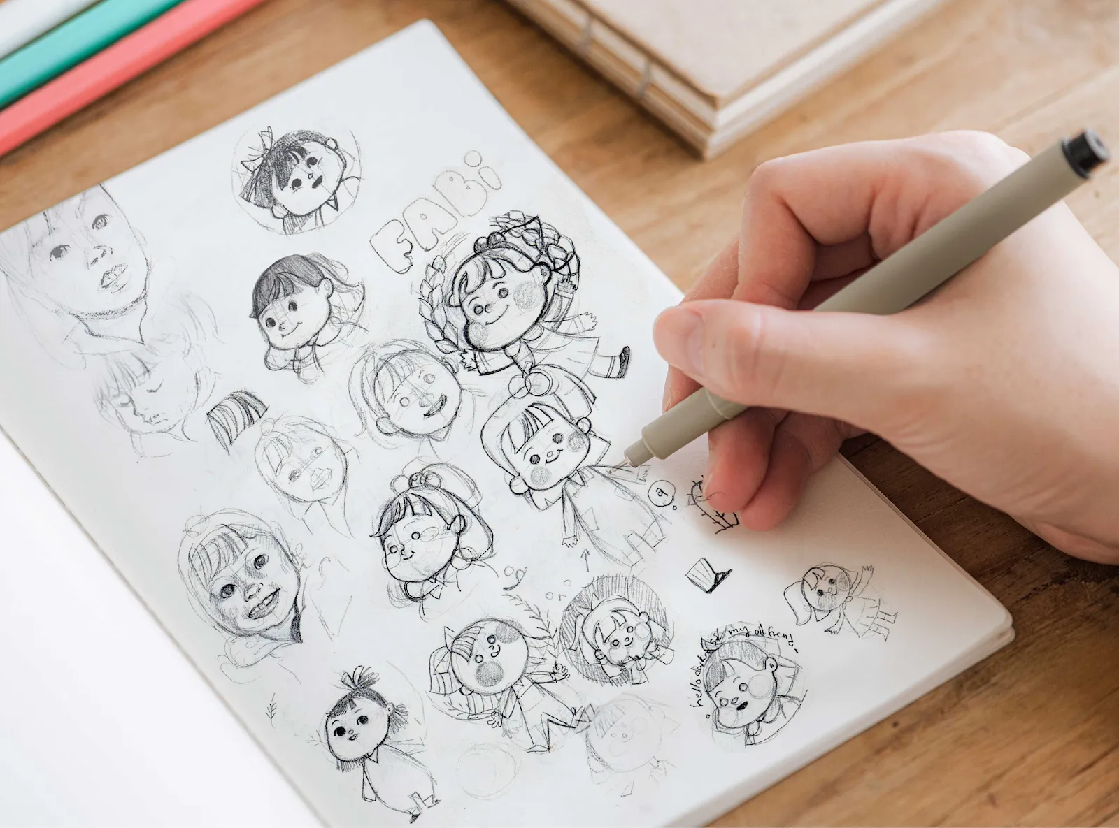 Logotipo de Fabi en boceto en libreta