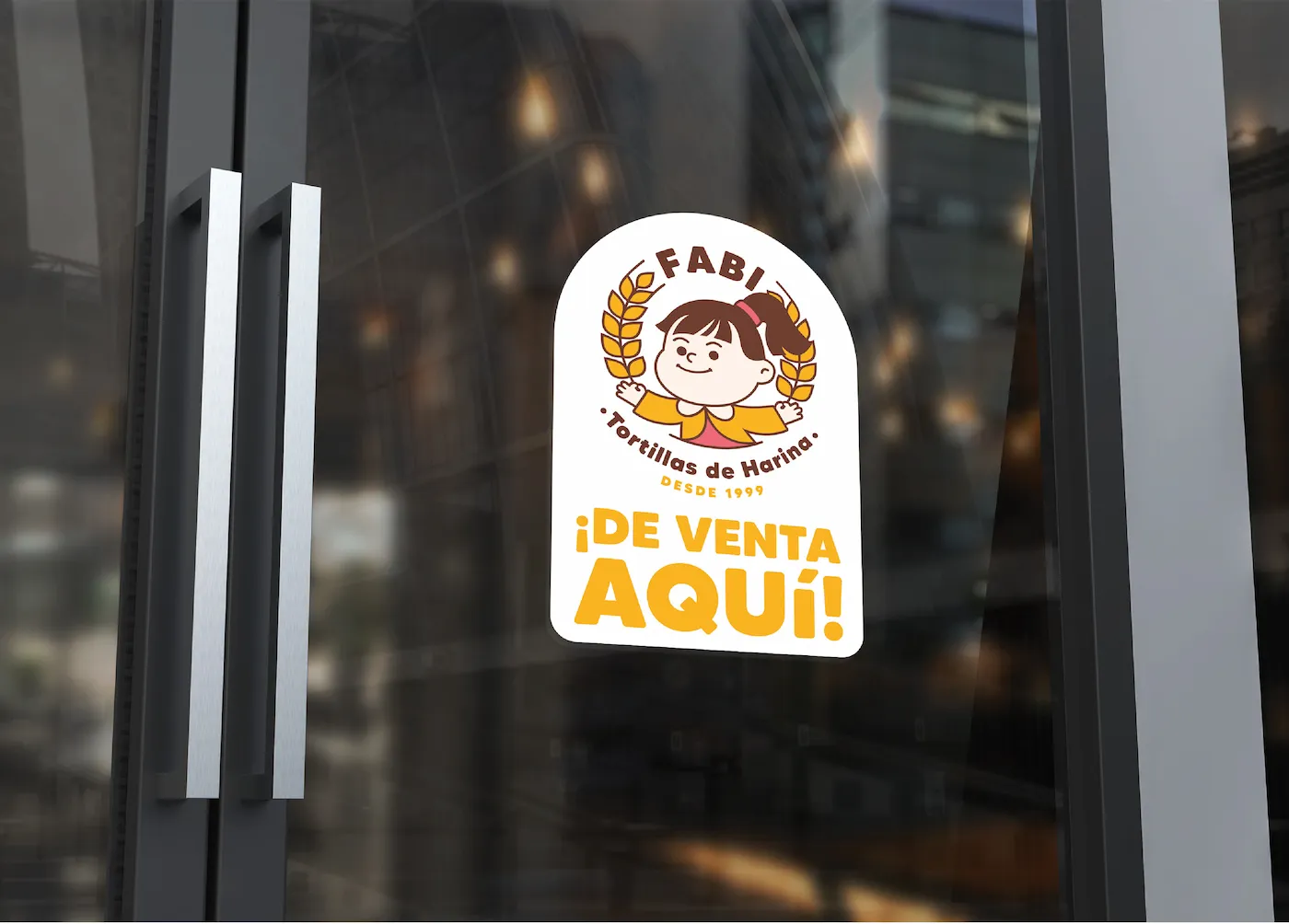 Logotipo de Fabi en puerta de vidrio