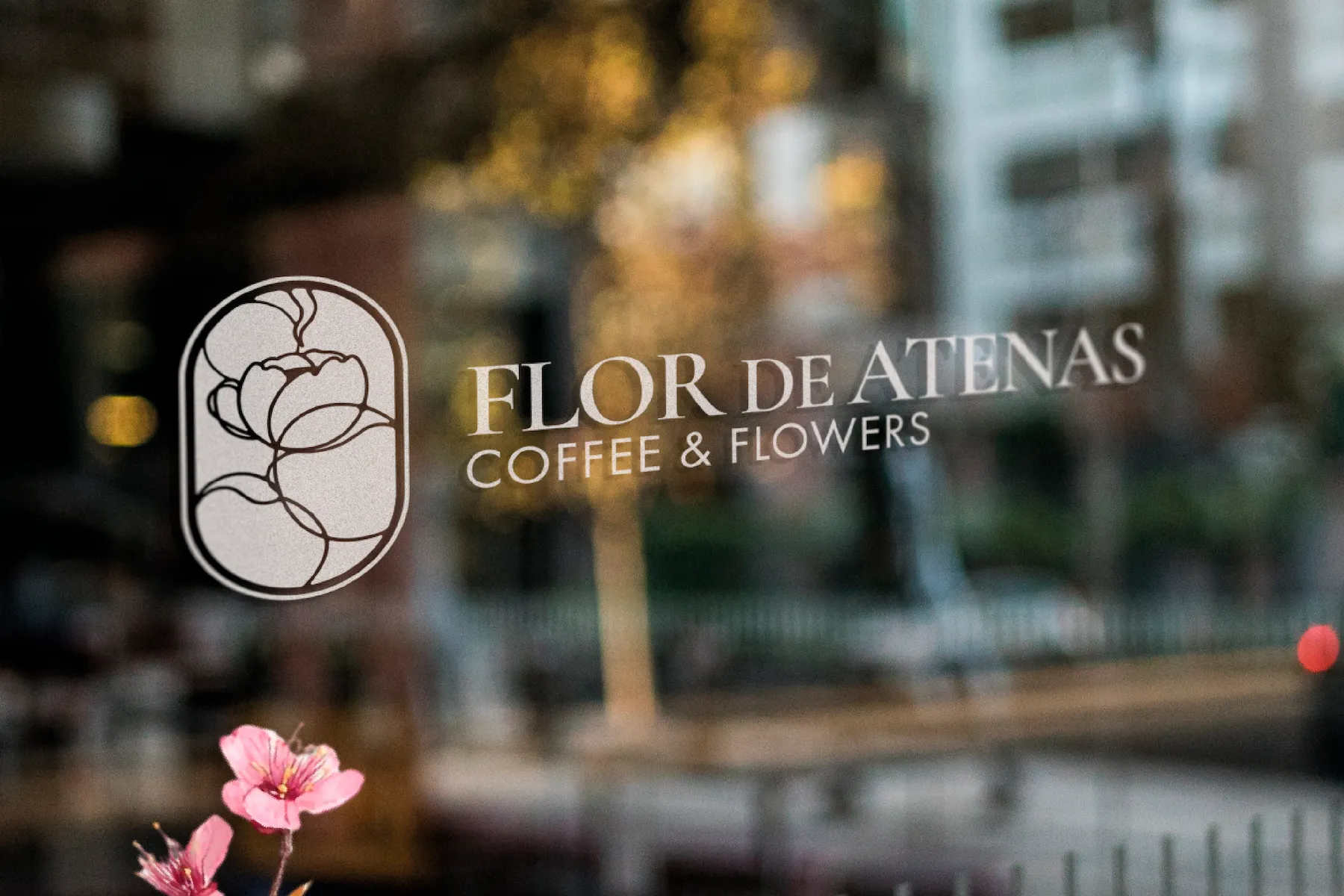 Logotipo de Flor de Atenas en ventana
